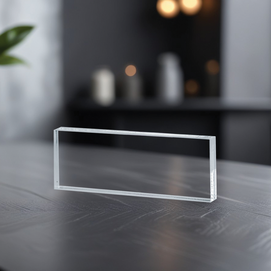 Clear acrylic rectangle block with polished edges, wholesale blank