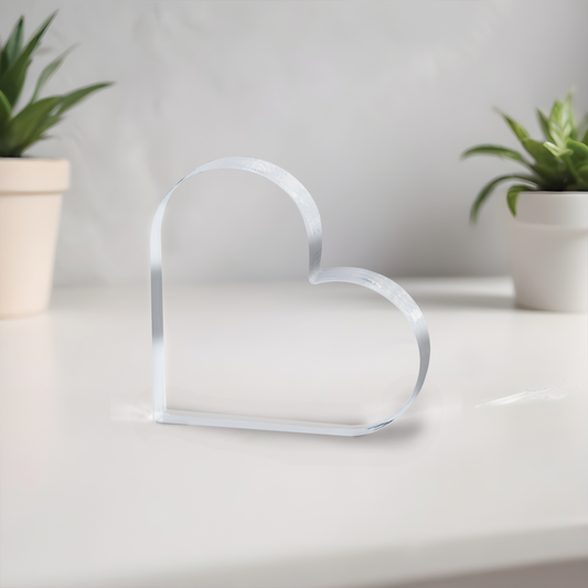 Clear acrylic heart plaque blank with polished edges, wholesale