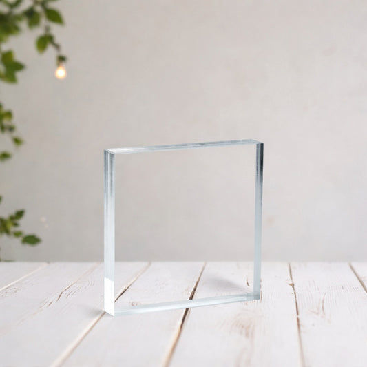 Clear acrylic square block with polished edges, wholesale blank